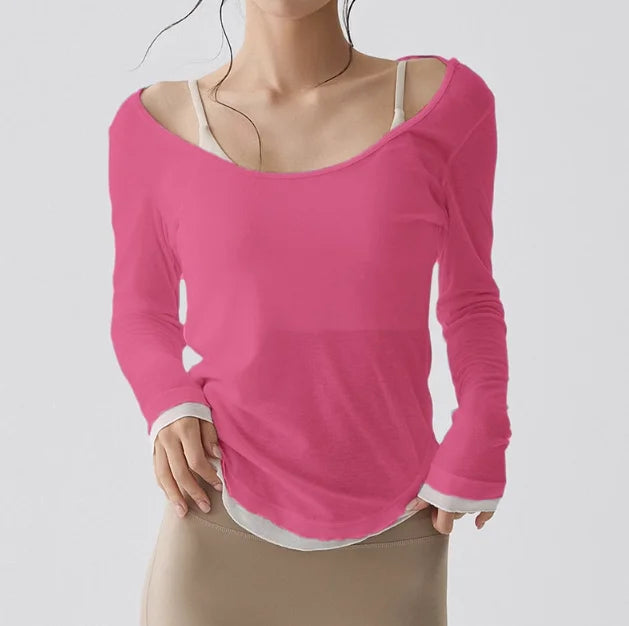 Women's Yoga Cover Up with Tie Back Design Long Sleeve Slim Fit Lightweight Shirt Sexy Back Revealing Gym Wear
