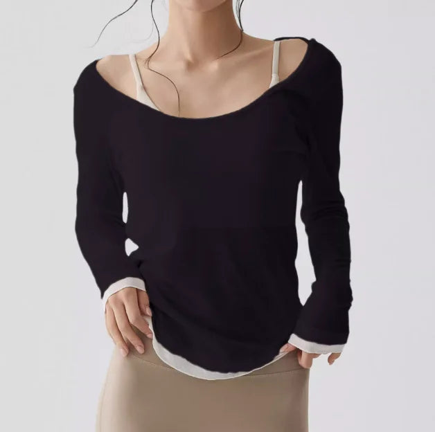 Women's Yoga Cover Up with Tie Back Design Long Sleeve Slim Fit Lightweight Shirt Sexy Back Revealing Gym Wear