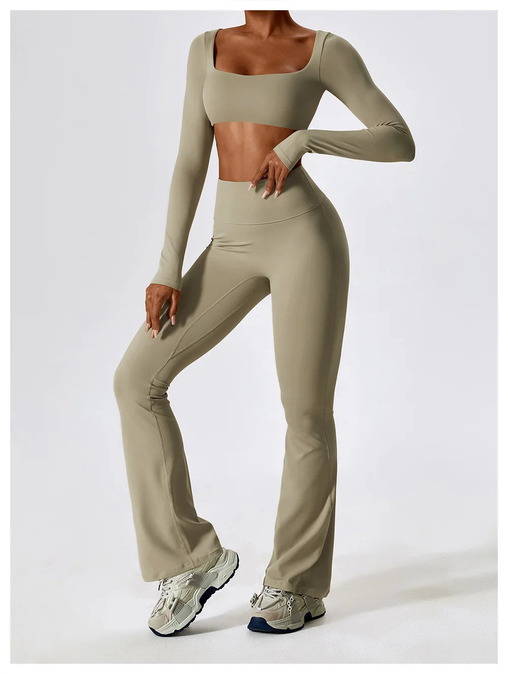 Yoga Shirts Fitness Long Sleeve Women Sport Crop Top Women Square Neck Gym Top Yoga T-Shirt Clothing Casual Quick Dry Sportswear