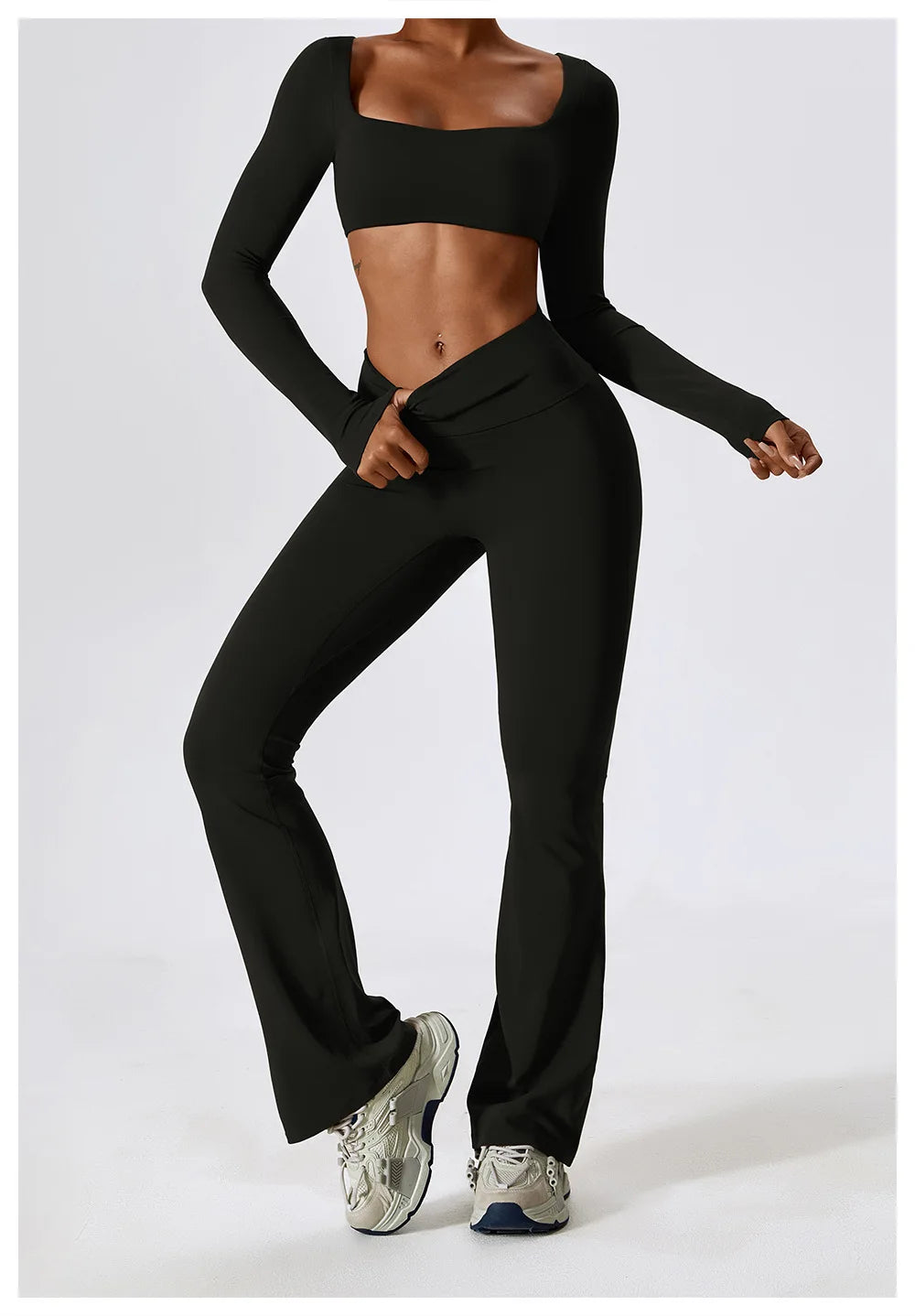 Yoga Shirts Fitness Long Sleeve Women Sport Crop Top Women Square Neck Gym Top Yoga T-Shirt Clothing Casual Quick Dry Sportswear