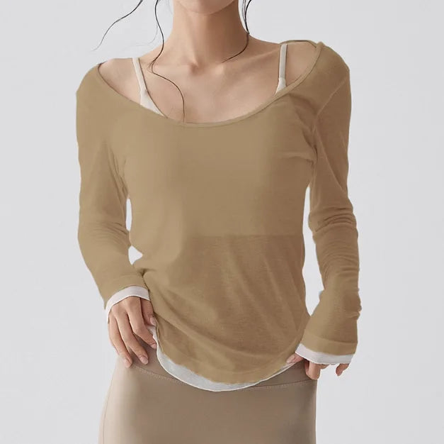 Women's Yoga Cover Up with Tie Back Design Long Sleeve Slim Fit Lightweight Shirt Sexy Back Revealing Gym Wear