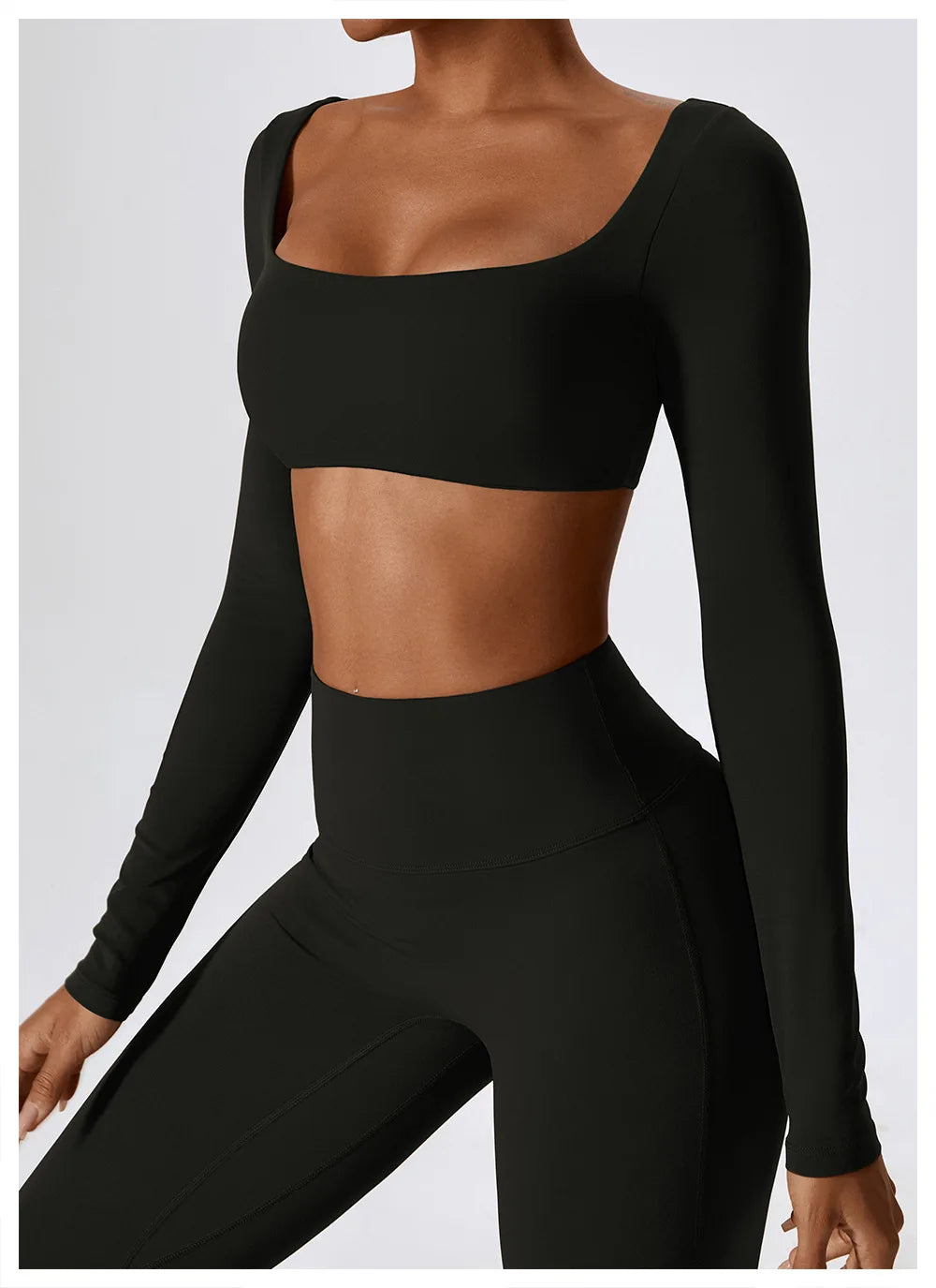 Yoga Shirts Fitness Long Sleeve Women Sport Crop Top Women Square Neck Gym Top Yoga T-Shirt Clothing Casual Quick Dry Sportswear