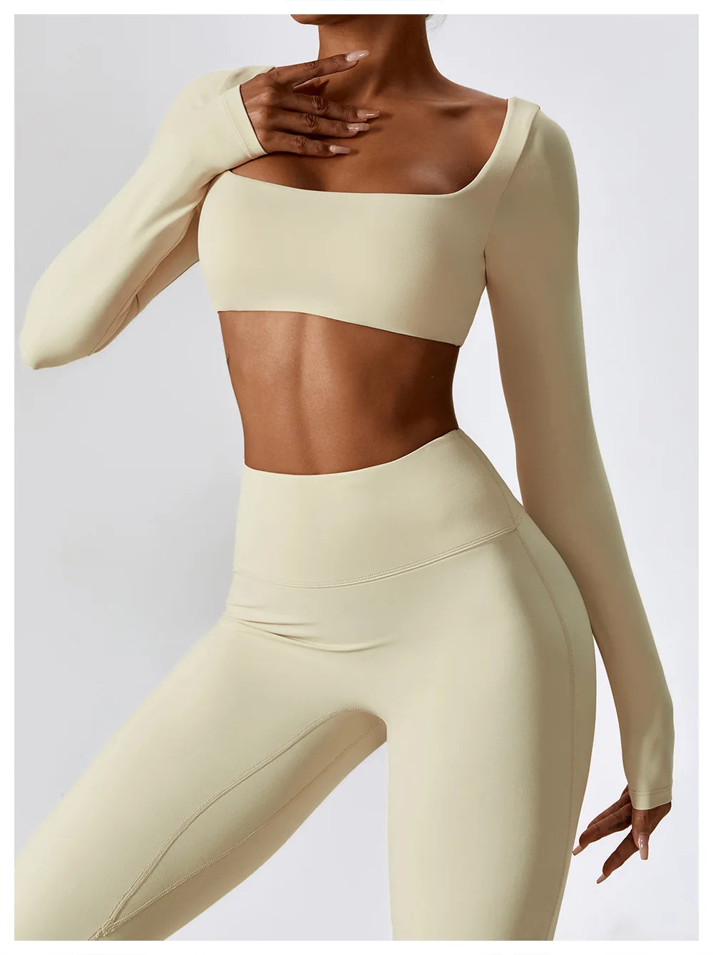Yoga Shirts Fitness Long Sleeve Women Sport Crop Top Women Square Neck Gym Top Yoga T-Shirt Clothing Casual Quick Dry Sportswear