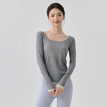 Women's Yoga Cover Up with Tie Back Design Long Sleeve Slim Fit Lightweight Shirt Sexy Back Revealing Gym Wear