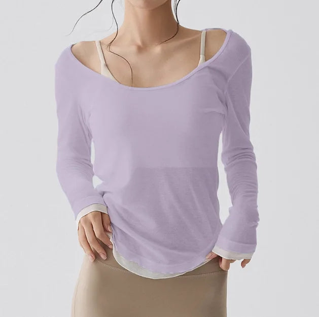 Women's Yoga Cover Up with Tie Back Design Long Sleeve Slim Fit Lightweight Shirt Sexy Back Revealing Gym Wear