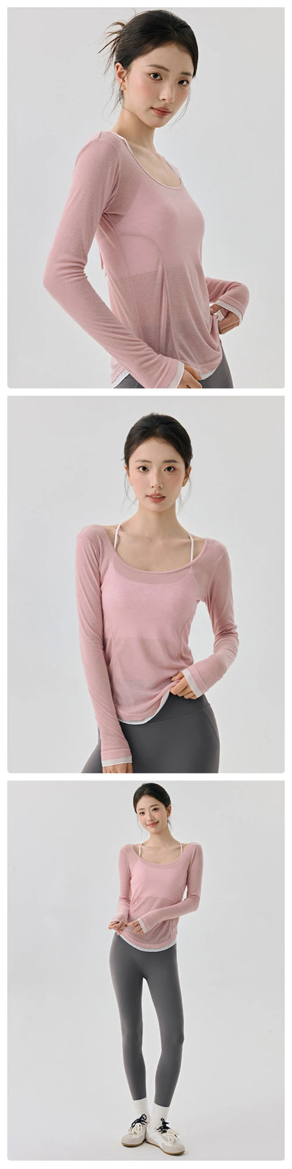 Women's Yoga Cover Up with Tie Back Design Long Sleeve Slim Fit Lightweight Shirt Sexy Back Revealing Gym Wear