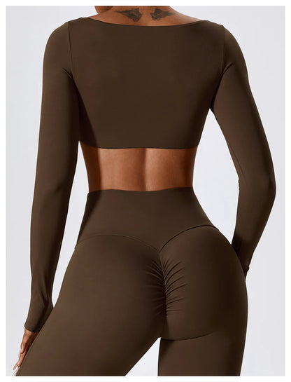 Yoga Shirts Fitness Long Sleeve Women Sport Crop Top Women Square Neck Gym Top Yoga T-Shirt Clothing Casual Quick Dry Sportswear